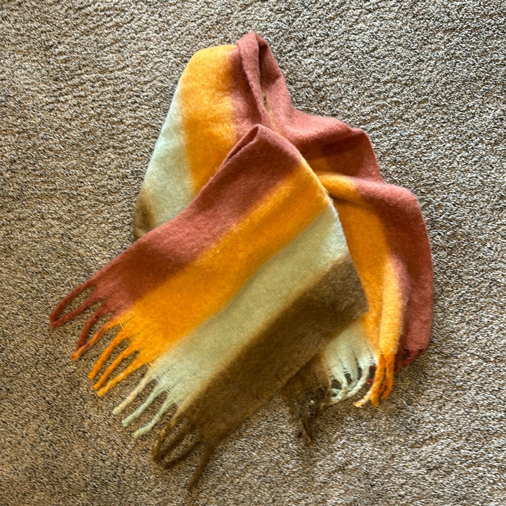 Anthropologie Brushed Woven Scarf in Orange Motif